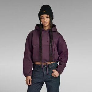 G-Star Cropped Loose Hoodie • Purple • Large • Graphic Embroidery